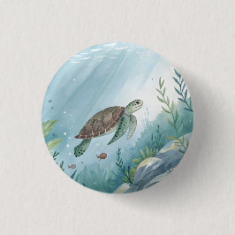Onderwaterwereld met schildpad ronde button 3,2 cm