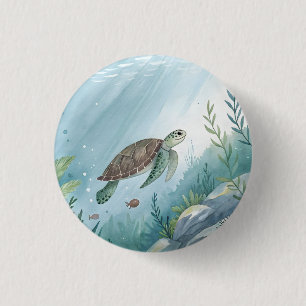 Onderwaterwereld met schildpad ronde button 3,2 cm