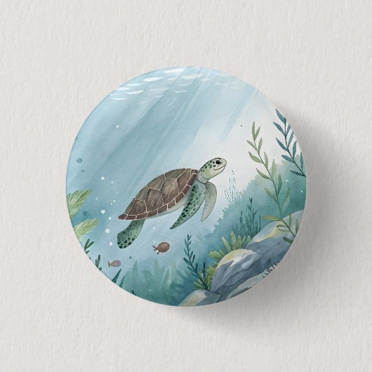 Onderwaterwereld met schildpad ronde button 3,2 cm (Voorkant)