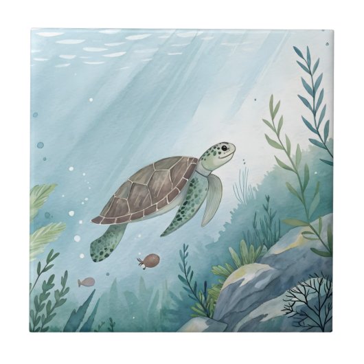 Onderwaterwereld met schildpad tegeltje (Voorkant)
