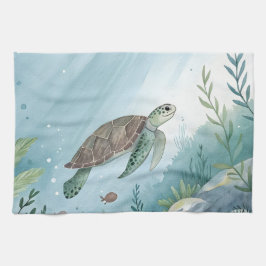 Onderwaterwereld met schildpad theedoek