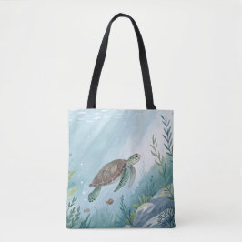 Onderwaterwereld met schildpad tote bag