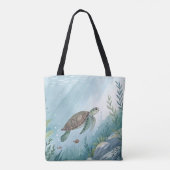 Onderwaterwereld met schildpad tote bag (Achterkant)