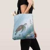 Onderwaterwereld met schildpad tote bag (Dichtbij)