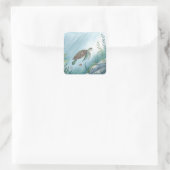 Onderwaterwereld met schildpad vierkante sticker (Tas)