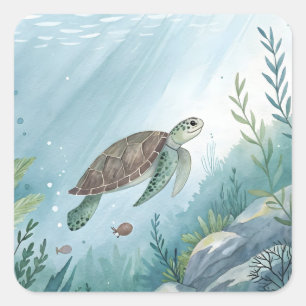 Onderwaterwereld met schildpad vierkante sticker