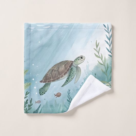 Onderwaterwereld met schildpad washandje (Wasdoekje)