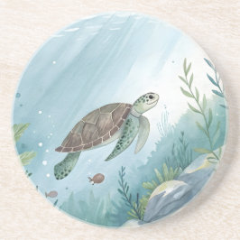 Onderwaterwereld met schildpad zandsteen onderzetter