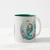 onderwaterwereld Zeemeermin in zeewier Tweekleurige Koffiemok (Voorkant rechts)