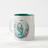 onderwaterwereld Zeemeermin in zeewier Tweekleurige Koffiemok (Voorkant links)