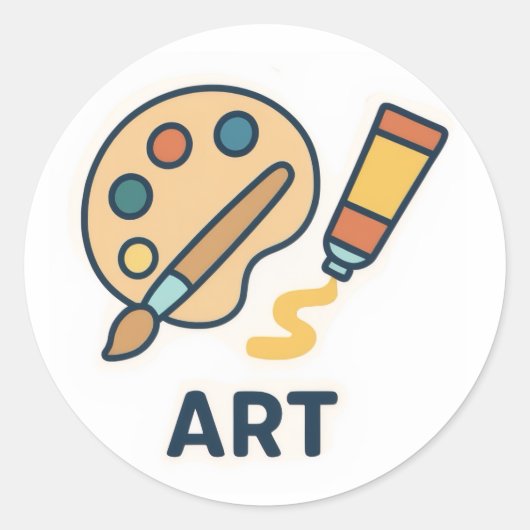 Onderwerp van de kunst – Paint Palette & Brush Ronde Sticker (Voorkant)