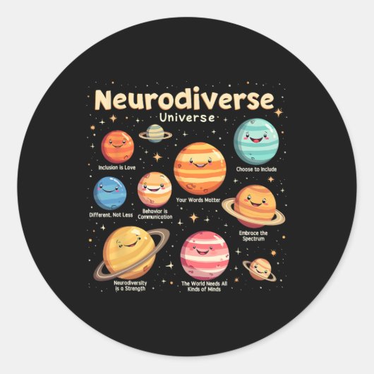 Onderwijs Autisme Bewustzijn Neurodiverse Universu Ronde Sticker (Voorkant)