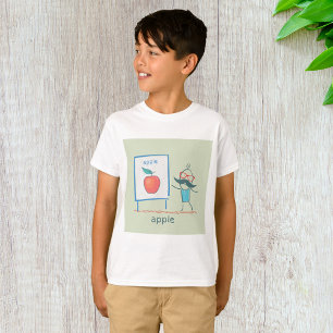 Onderwijs Cartoon Appel Leuk Leren Alfabet Kunst T-shirt