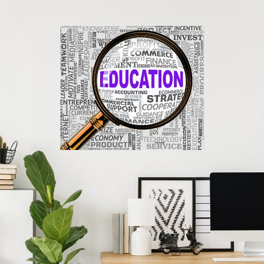 Onderwijs Concept Vergrootglas Woordwolk Poster
