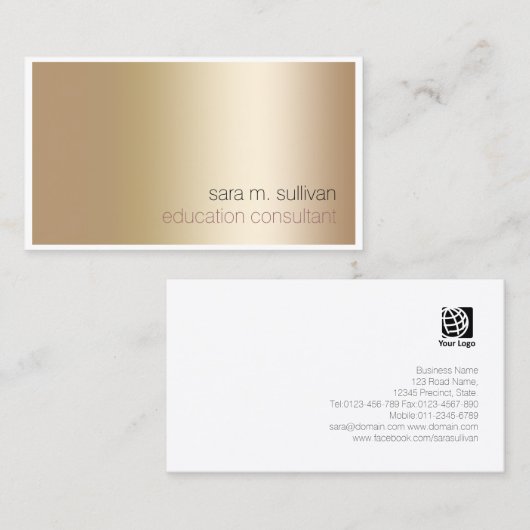 Onderwijs Consultant Elegant Bold Gold Minimalist Visitekaartje (Voorkant / Achterkant)