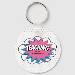 Onderwijs is mijn Superpower Pink Blue Comic-leraa Sleutelhanger
