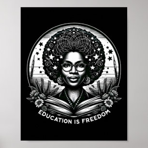 Onderwijs is Vrijheid Zwart Leraar Boeken Zwart Poster