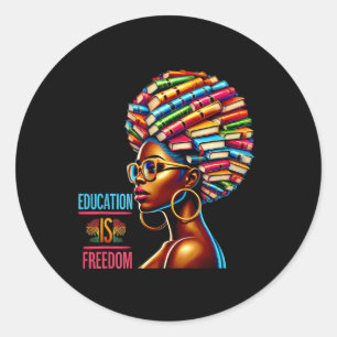 Onderwijs is Vrijheid Zwart Leraar Boeken Zwart Ronde Sticker