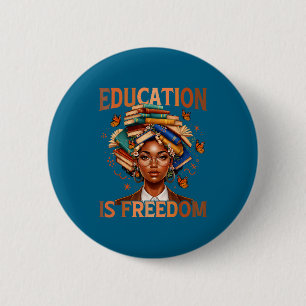 Onderwijs is vrijheid zwarte leraar boeken zwart ronde button 5,7 cm