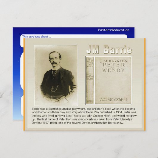 Onderwijs, literatuur, JM Barrie, Peter Pan Briefkaart (Voorkant / Achterkant)
