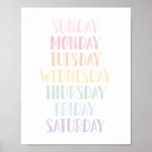 Onderwijs pasteldagen van de week poster (Voorkant)