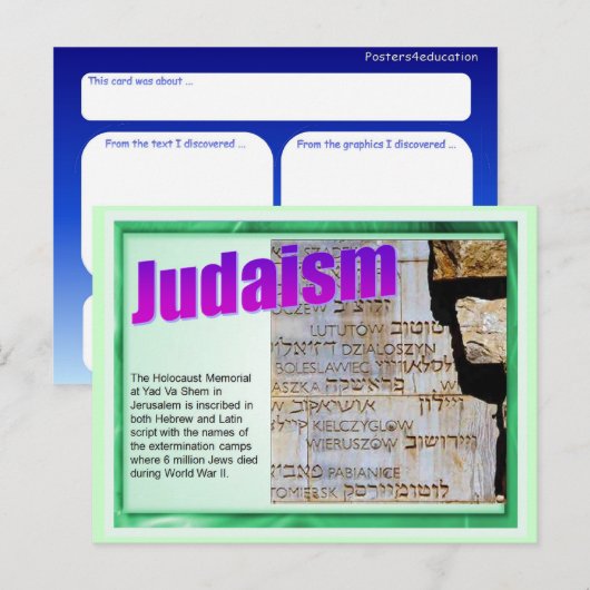 Onderwijs, Religie, Jodendom, Holocaust Memorial Briefkaart (Voorkant / Achterkant)