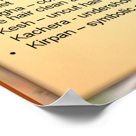 Onderwijs, religie, Sikhisme, de Vijf Ks Poster (Hoek)