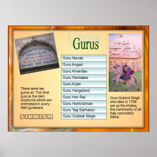 Onderwijs, religie, Sikhisme "Ten Gurus" Poster (Voorkant)