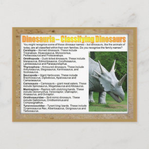 Onderwijs, wetenschap, classificatie van dinosauru briefkaart