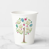 Onderwijsboom van kennis met boeken papieren bekers (Voorkant)