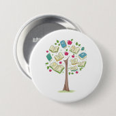 Onderwijsboom van kennis met boeken ronde button 7,6 cm (Voorkant /achterkant)