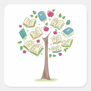 Onderwijsboom van kennis met boeken vierkante sticker