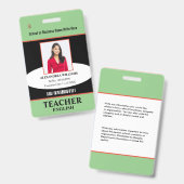 Onderwijsleraar Werknemer Fotonaam ID Badge (Voor- en achterkant)