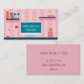 Onderwijsthema leraar roze stapes school visitekaartje (Voorkant / Achterkant)