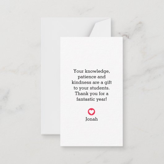 "Onderwijzen is een werk van het hart" Leraar Dank Notitiekaartje (Achterkant)
