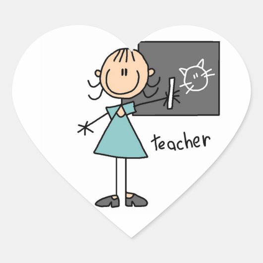 Onderwijzer Stick Figure Hart Sticker (Voorkant)