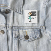 Onderwijzer Stick Figure Vierkante Button 5,1 Cm (In situ)