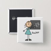 Onderwijzer Stick Figure Vierkante Button 5,1 Cm (Voorkant /achterkant)