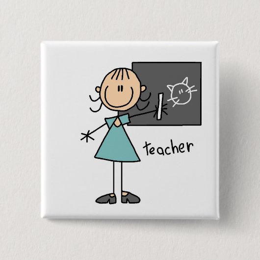 Onderwijzer Stick Figure Vierkante Button 5,1 Cm (Voorkant)