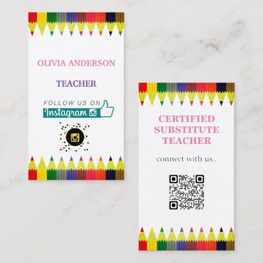 onderwijzer | Tutor, sociale media QR-code Visitekaartje (Voorkant / Achterkant)