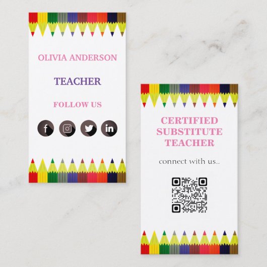 onderwijzer | Tutor, sociale media QR-code Visitekaartje (Voorkant / Achterkant)