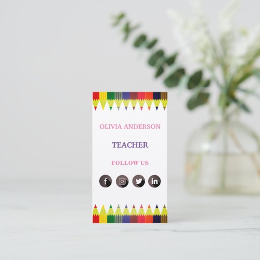 onderwijzer | Tutor, sociale media QR-code Visitekaartje (Staand voorkant)