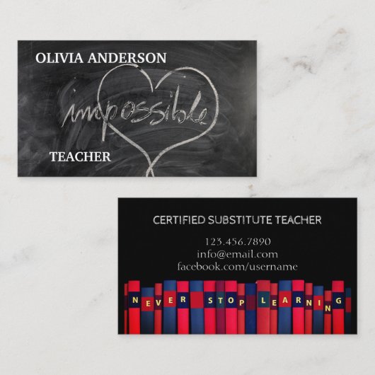 onderwijzer | Tutor STOP NOOIT MET LEREN Visitekaartje (Voorkant / Achterkant)