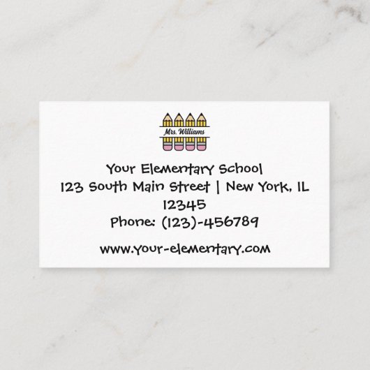 Onderwijzer waardering potlood thema visitekaartje (Achterkant)