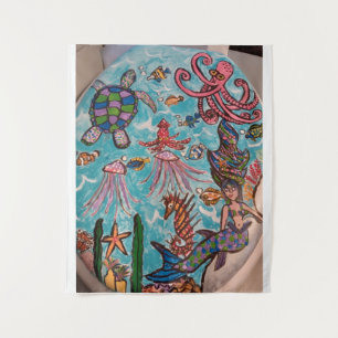 Onderzee Oceaan Scene — Zeemeermin Schildpad Octop Wandkleed
