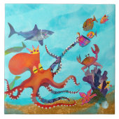 Onderzee Octopus Adventure Ceramic Kitchen Tile Tegeltje (Voorkant)
