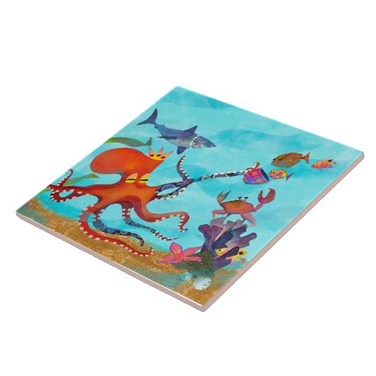 Onderzee Octopus Adventure Ceramic Kitchen Tile Tegeltje (Zijkant)