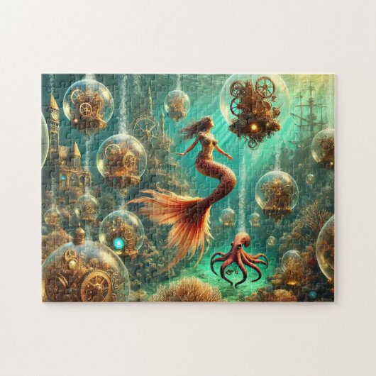 Onderzee Tijdreiziger Steampunk Zeemeermin Legpuzzel (Horizontaal)
