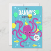 Onderzee uitnodiging, Octopus Verjaardag Kaart (Voorkant)