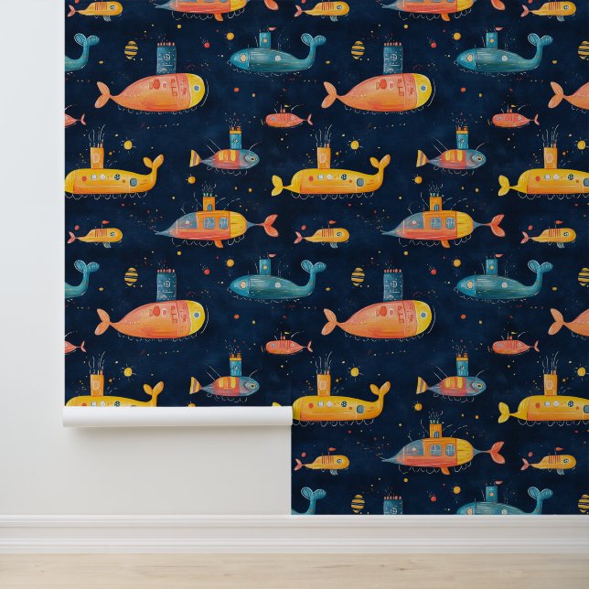 Onderzeebootschip onderwater schip krijttekening behang (Applicatie)